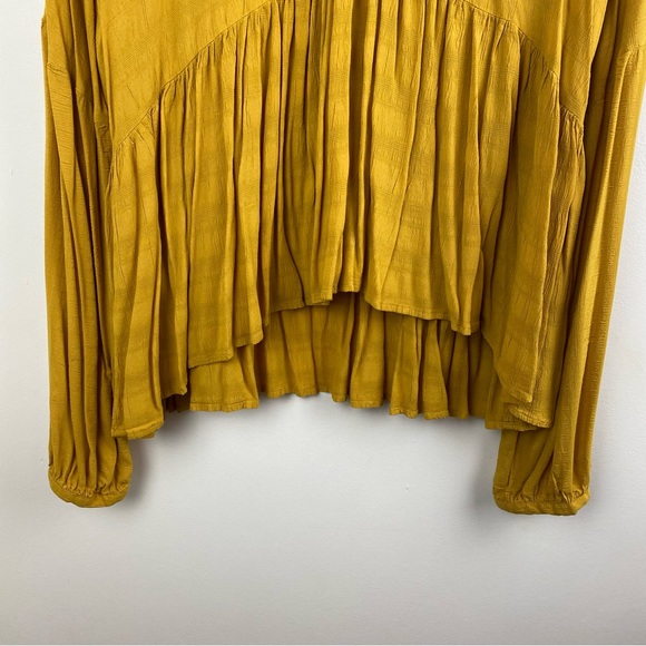 Time & Tru Ruffled Gauzy Babydoll Mustard Top Size XL Long Sleeve Boho Blouse - Picture 3 of 12